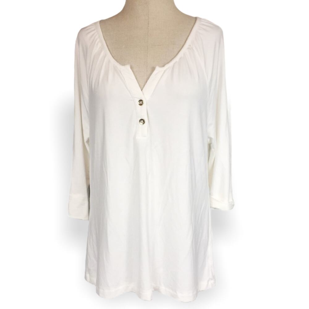 Tart 3/4 sleeve blouse gold buttons sz L off white